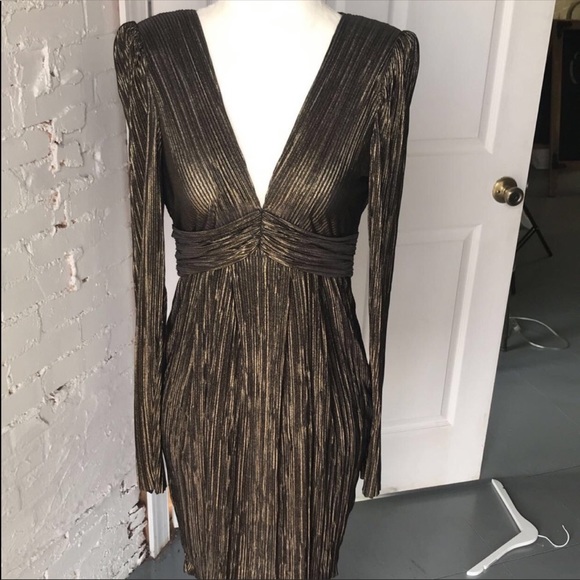 bcbgeneration black and gold dress Adrianna Papell Metallic Lace Sheath Dress With Bell Sleeves main image 0